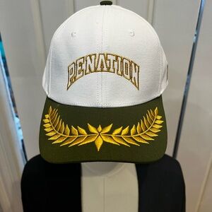 P.E Nation White and Olive Cap with Gold Embroidery